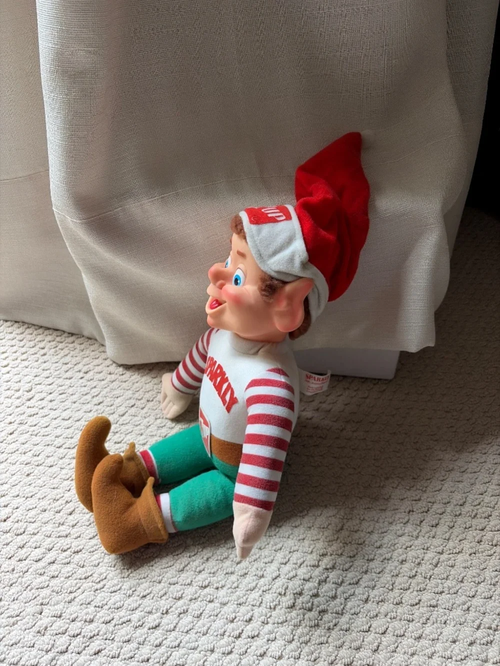 1983 Rare Vintage 7 UP Sparkly Plush Elf 18” Holiday Helper Doll